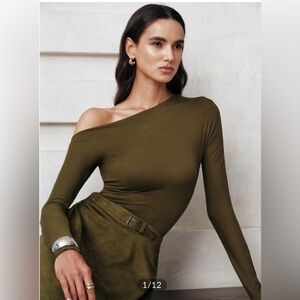 Commense Asymmetrical Olive Blouse